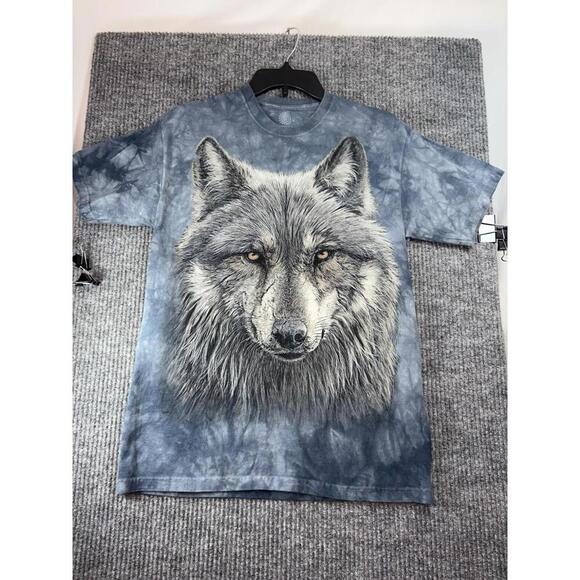 The Mountain Warrior Wolf Adult T-Shirt Tee Navy Tie Dye Size M - Picture 2 of 8